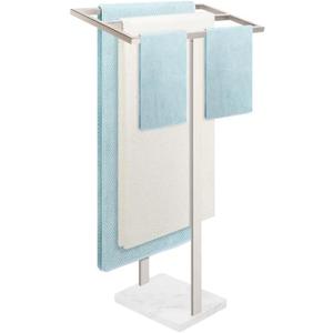 Livabber Standing Towel Rack, 304 Stainless Steel 2 Tier Towel Holder Stand with Heavy Marble Base, Stylish Floor Towels Bar for Bathroom Accessories, Laundry Room, Pool (Brushed Nickel)