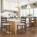 COLAMY 25 Inch Modern Wooden Bar Stools, Counter Height Bar Stools Set of 4, Upholstered Fabric Barstools Dining Chairs with Backs and Wooden Legs for Kitchen Island Dining Living Room, Brown Black