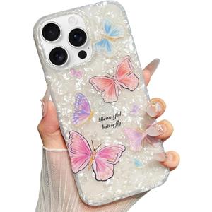 Jmltech for iPhone 16 Pro Max Case Girly Sparkle Luxury Floral Women Shockproof Butterfly Aesthetic Flexible Silicone Phone Cases for iPhone 16 Pro Max Butterfly