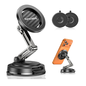 SYNCWIRE for MagSafe Car Mount [3Axis Adjustable], Vacuum Magnetic Phone Holder with Replaceable Suction Cup Dashboard/Windshield, 360° Rotation & Foldable, for iPhone 1712 Pro Max Plus