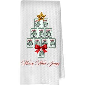 Christmas Mahjong Kitchen Towels - Mahjong Gifts Waffle Decorative Dish Towels, Coquette Mah Jong Hand Tea Towel, 16x24 Inches