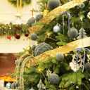 6Pcs Large Velvet Christmas Ball Ornaments 4" Dusty Blue Flocked Ornaments Set for Christmas Tree with 10Pcs Velvet Bows Shatterproof Xmas Hanging Decorations for Home Office Holiday Dcor