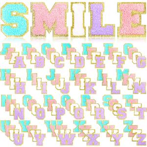Jutom 104 Pcs Self Adhesive Chenille Iron on Letter Patches Letter Chenille Stick on Embroidered Patch for Clothing Jackets Backpacks Hats(Classic,Pink, Sky Blue)