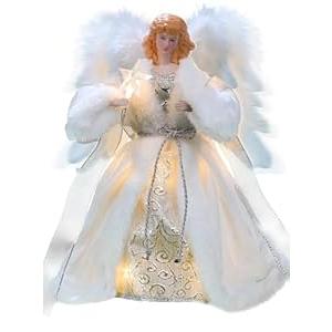 Cyraft Moving Angel Tree Topper with Lights, 12’’ White and Silver, Separately Controlled Flapping Wings and Bright LEDs, 6 On / 18 Off Hours Cycle