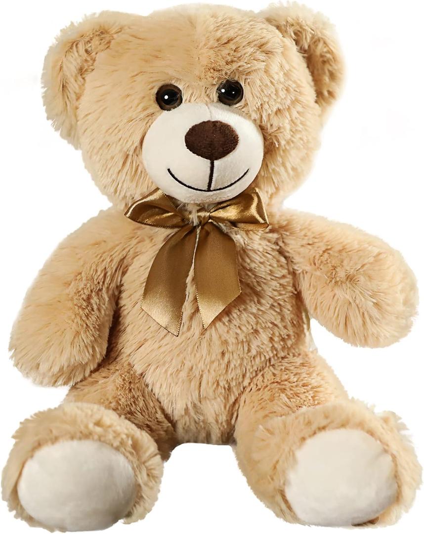 Plush Teddy Bear Cute Stuffed Animal Bear with Bow Plush Toys 13.8 Inches (Khaki)