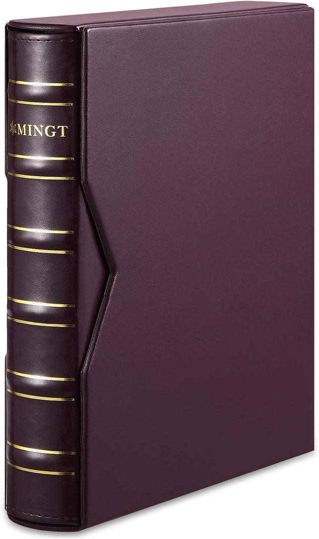 MUDOR Premium PU Classic Binder with Slipcase Storage Case, 4 Ring Binder Albums Stockbook for Stamps, Documents, Coins, Bank Notes,Without Inner Pages (Red)