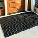 Outdoor Rubber Mat with Drainage, 4.9 X 2.9 Ft Black Anti-Slip Outdoor Door Mat for Floor, Outside, Indoor, Kitchen, Entrance, Garage, Bar and Wet Area