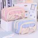 Large Pencil Pouch Big Pencil Case Big Capacity Aesthetic Pen Cosmetic Bag Pen Stationery Organizer Simple, College Office Home Travel Storage Bag (Pink)