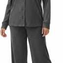 Women's Pajama Sets Long Sleeve Button Down Soft Knit Sleepwear 2 Piece Lounge Set (Gray)