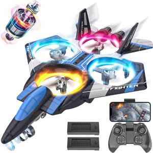 BEZGAR Brushless Drones for Kids | 2.4GHZ RC Plane with Camera, 6-axis Gyro Remote Control Airplane, 360 Flip Fighter Jet Toy, Toys for ages 8-13 with Colorful LED Navigation Lights Blue