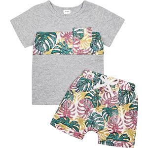 Boy Clothes Summer Holiday Style Outfits Short Sleeve Top T-Shirt & Pocket Pant Set 12 Months-4 Years old  Size 18-24 M  Yellow Leaf