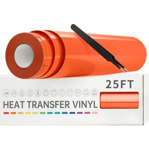 VinylRus Heat Transfer Vinyl-12 x 25FT Iron on Vinyl Roll for Shirts, HTV Vinyl for Silhouette Cameo, Easy to Cut & Weed (Orange)
