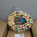 Glitzhome 18" H Easter Wreath with Artificial Easter Eggs Berries for Front Door Wall Decor, Spring Easter Egg Shaped Garland with Colored Eggs Bow Knot Holiday Decoration