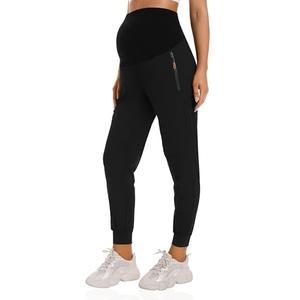 Foucome Women's Maternity Joggers Quick Dry Zipper Pockets Scrub Pants Pregnancy Sweatpants (Black, Large) 2 pack