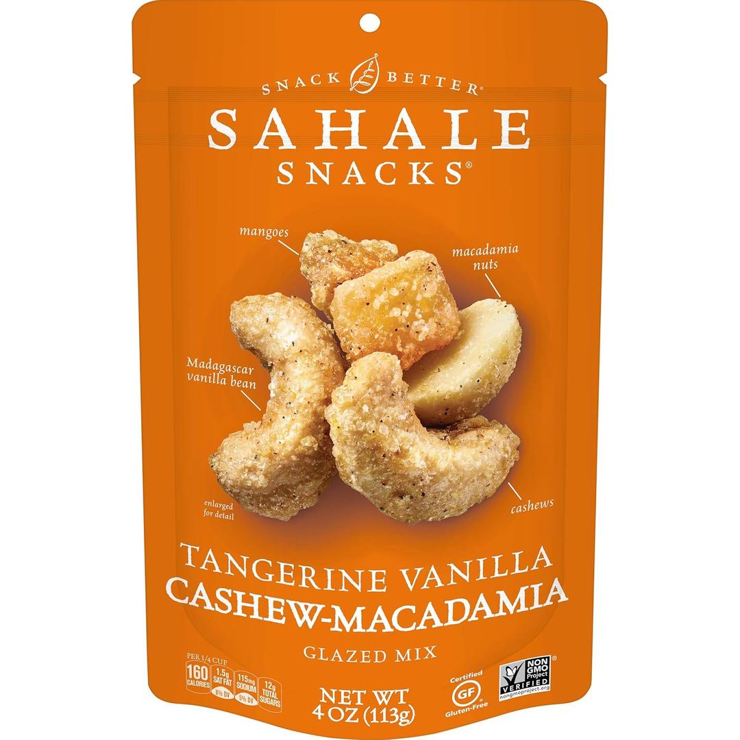 Sahale Snacks Tangerine Vanilla Cashew Macadamia Glazed Mix, 4 Ounces By MAR 05 2026 Pack of 6, Best By 03/05/2026