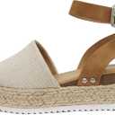 Soda Topic Open Toe Buckle Ankle Strap Espadrilles Flatform Wedge Casual Sandal (8.5, Beige Canvas/Tan)