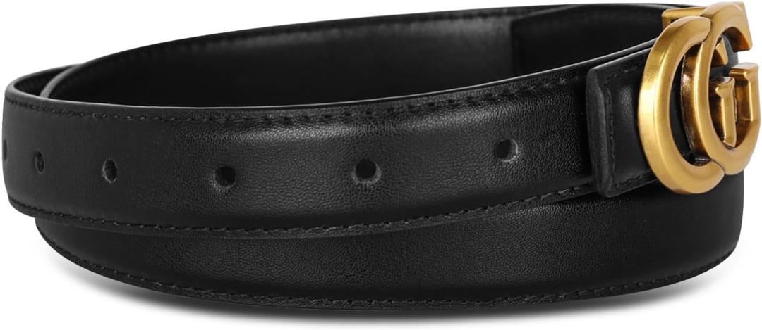 Women's Leather Belt with Buckle - Ideal for Dresses, Jeans, and Coats (28-31 (Pant 6-10), Ado-black-gold(genuine Leather))