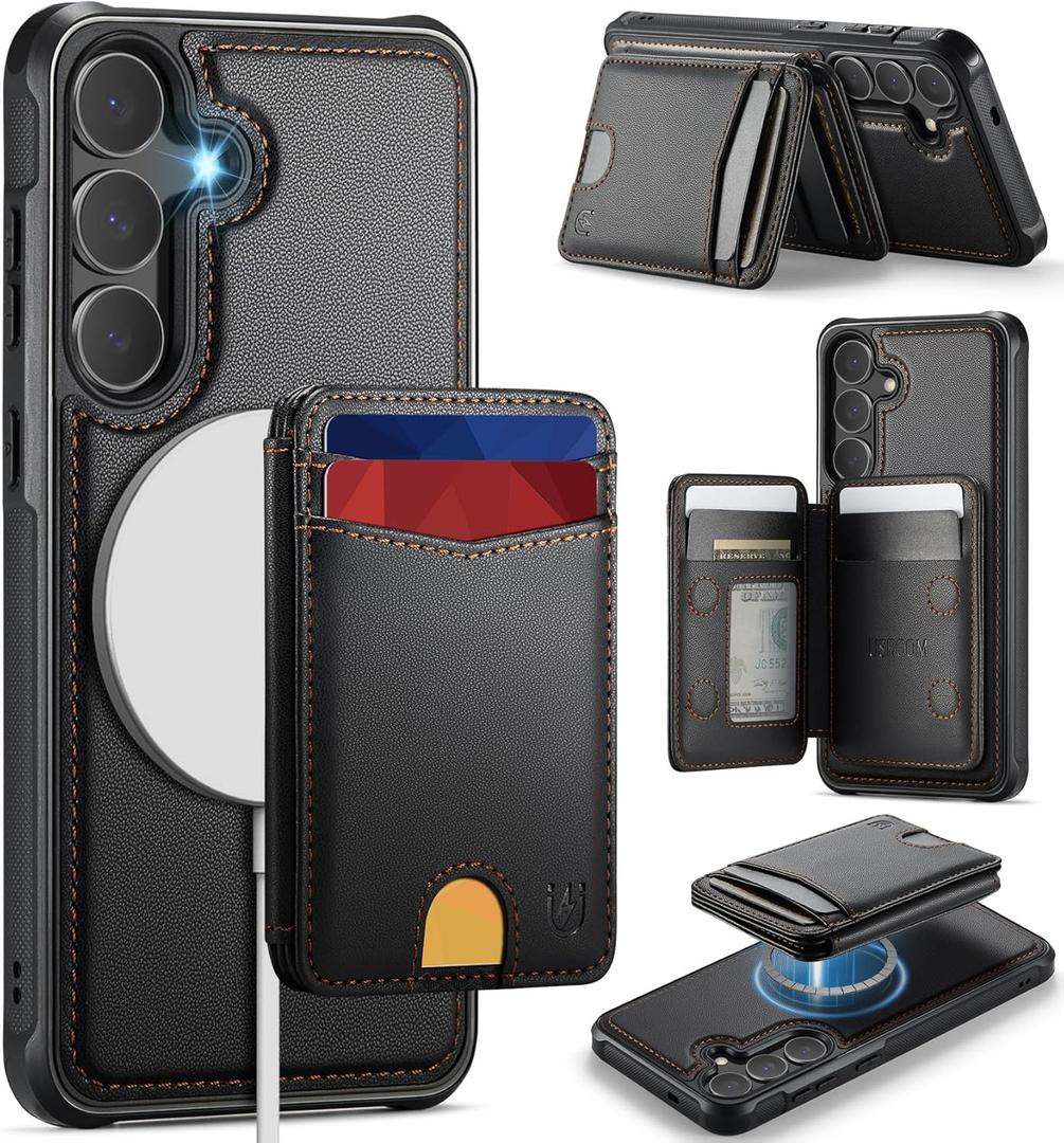 for Samsung Galaxy S25 FE Case Wallet Compatible with Magsafe, RFID Blocking Magnetic Card Holder 2 in 1 Detachable Kickstand Shockproof Phone Case for Galaxy S25 FE 6.7" Black