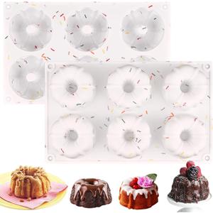 HUAKENER 2 Pcs Mini Bundt Cake Pan, 6-Cavity Fluted Tube Cake Pan, Non-stick Silicone Baking Mold for Cupcakes, Donuts, Muffins, Cornbread, Brownies, Jellies