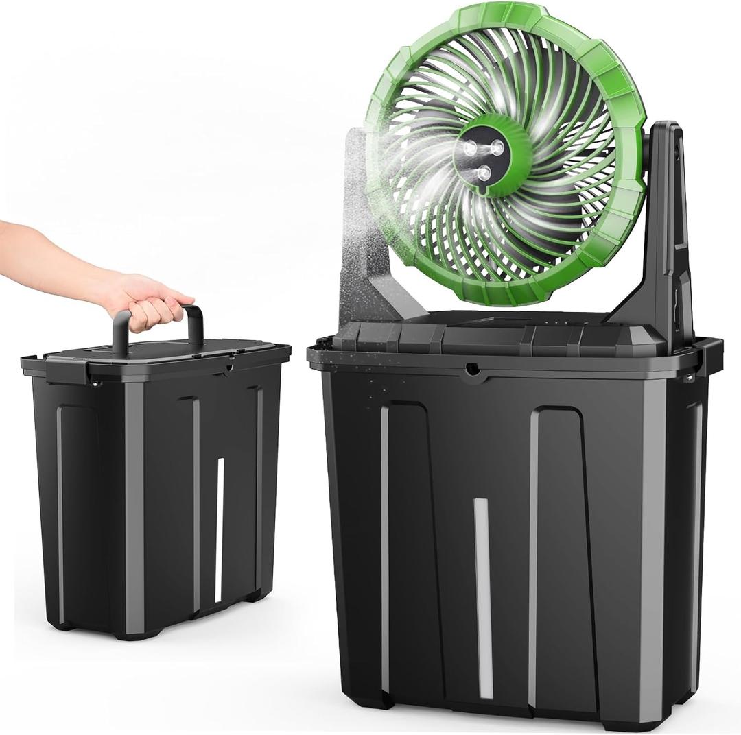 Ausic Portable Misting Fan - 9L Bucket, 10-inch Outdoor Fans for Patios/Camping/Beach/Golf etc., 20000mAh USB Rechargeable Battery Powered Floor Water Cooling Fan, 3 Strong Winds, 3 Spray Mister (Green)