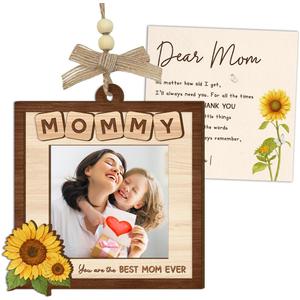 2 x Gifts for Mom from Daughter Son - Mothers Day Mom Picture Frame Ornament, 3-Layered Wooden Photo Holder for Car Hanging Accessories - Birthday Present for Mama, Nana, Mother in Laws