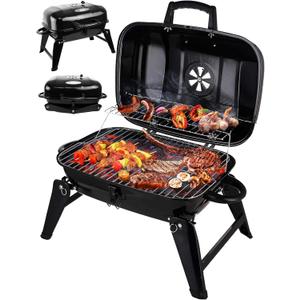 Grill Trade Portable Charcoal Grill - Mini BBQ Grill - Small Table Top Charcoal Grill for Camping, Outdoor Cooking - Foldable Camping Grill for Picnics, Tailgating and Backyard Grilling