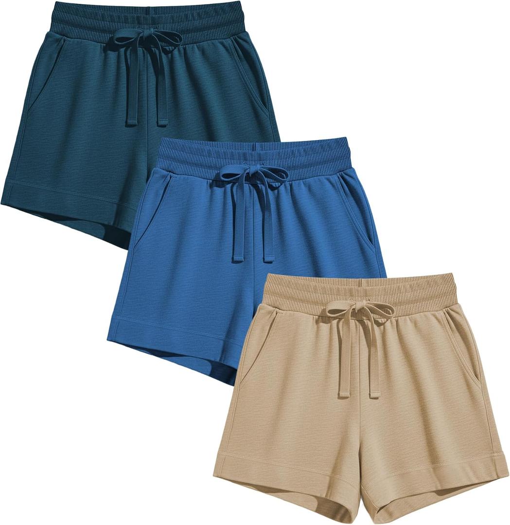 Sexy Basics Women's 3 Pack Active Wear Lounge Yoga Gym Casual Sport Shorts (Blue, XS)