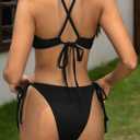 ZAFUL Women's Sexy Cutout Bikini Set High Cut Textured Metal Ring Cheeky Swimsuit Two Piece Bathing Suit (M)