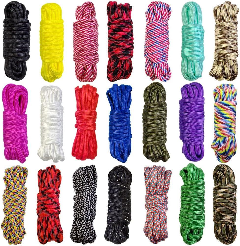 21 Colors Paracord (10FT Each Color), 550lb Parachute Cord Combo Kit for Crafting Bracelets, Lanyards, Dog Collars (21 Colors MixedA, 10FT)