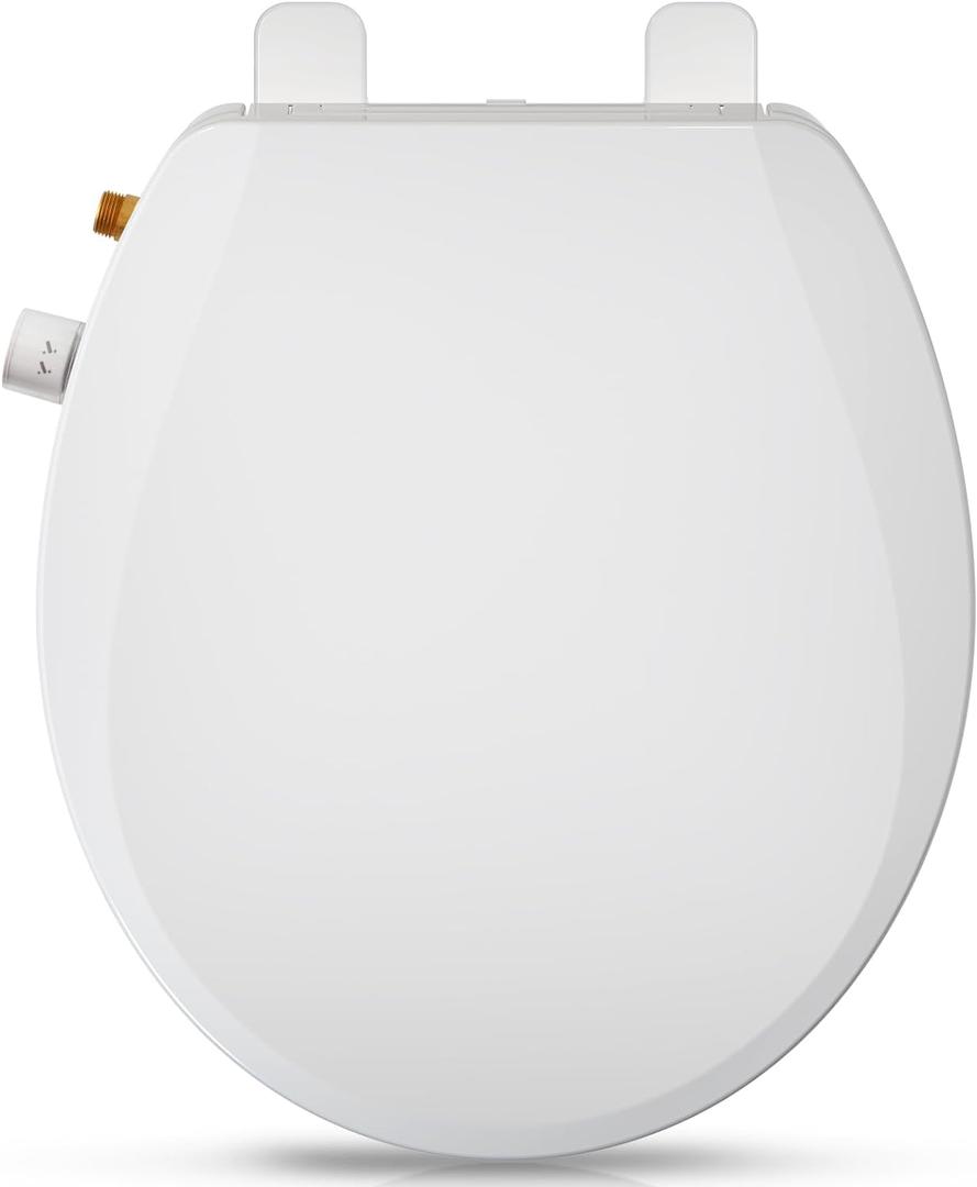 Round Bidet Toilet Seat with Quiet-Close, Non-Electric Bidet Mode with Dual Nozzles, Fit Round Toilet Seat, Adjustable Water Pressure with Brass inlet (Round)