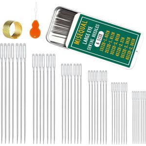 10 x Misequal 42 Pcs Large Eye Sewing Needles, 6 Sizes Stainless Steel Sewing Sharp Needles with Threader for Embroidery Thread Needle and Hand Sewing Art Crafts (Silver, 42PCS)