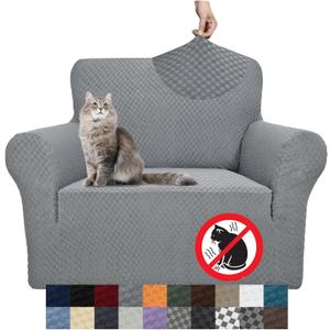 YEMYHOM Couch Cover Latest Jacquard Design High Stretch Sofa Chair Covers for Living Room, Pet Dog Cat Proof Armchair Slipcover Non Slip Magic Elastic Furniture Protector (Chair, Light Gray)