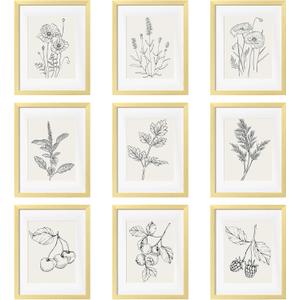 eletecpro 11x14 Picture Frames Set of 9 Modern Gallery Wall Frame Set, Displays 8x10 Photos with Mat or 11x14 No Mat, Gold Picture Frames Collage Wall Decor for Home Decor