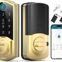 SMONET Smart Keyless Entry Door Lock,Fingerprint Brass Smart Deadbolt with App Control,Electronic Touchscreen Keypad Biometric Smart Locks for Front Door,Gold