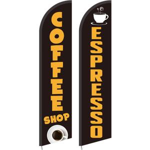 Remagr 2 Pack Coffee Espresso Feather Flags Cafe Feather Swooper Banner 2.5 x 12 ft Tall Heavy Duty Coffee Espresso Shop Advertising Market Sign Weatherproof Outdoor Business Flag Only (Fashionable)