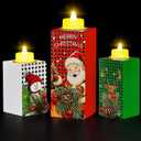 BlcTec Christmas Decorations Indoor, 3 PCS Christmas Wood Candle Holders with LED Tea Lights & 3D Carving Craft, Wood Christmas Centerpieces for Home, Table, Office, Tiered Tray, Shelf Xmas Dcor (Red White Green (Style C))