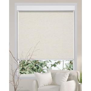 Persilux Free-Stop Cordless 100% Blackout Roller Blinds for Indoor Windows, Natural Woven Fabric UV Protection Privacy Thermal Insulated Roller Shades for Windows, Home, Office, Cream 35.5" W x 64" H (Cream (100% Blackout))