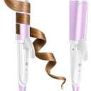 Dual-Voltage Curling Iron: Smart Voltage 1 1/2 inch Ceramic Barrel for Long Hair Traveler - European Travel Curling Iron with Clamp Purple