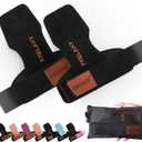 Frelaxy Lifting Wrist Straps Women and Men, Weight Lifting Grips with Cushion Wrist Loop, Double Layer Leather and Storage Pouch, Gym Workout Straps for Deadlift and Powerlifting (All Black)