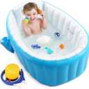 Baby Inflatable Bathtub, Portable Infant Toddler Bathing Tub Non Slip Travel Bathtub Mini Air Swimming Pool Kids Thick Foldable Shower Basin with Air Pump, Blue