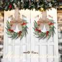 Hotop 8 Set Mini Wreaths for Kitchen Cabinet 12 Inch Small Christmas Wreath with Burlap Ribbon Red Berry and Eucalyptus Leaves for Xmas Window Front Door Fireplace Chair Farmhouse Hanging Decor
