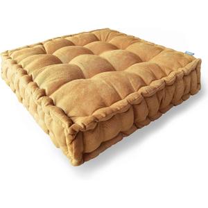 Verpert Floor Pillow 25x25 Inch, Square Meditation Cushion Floor Seating for Adults, Oversized Tufted seat Cushion Reading Nook for Kids, Yoga Meditation Pillow for Sitting on Floor (Yellow)