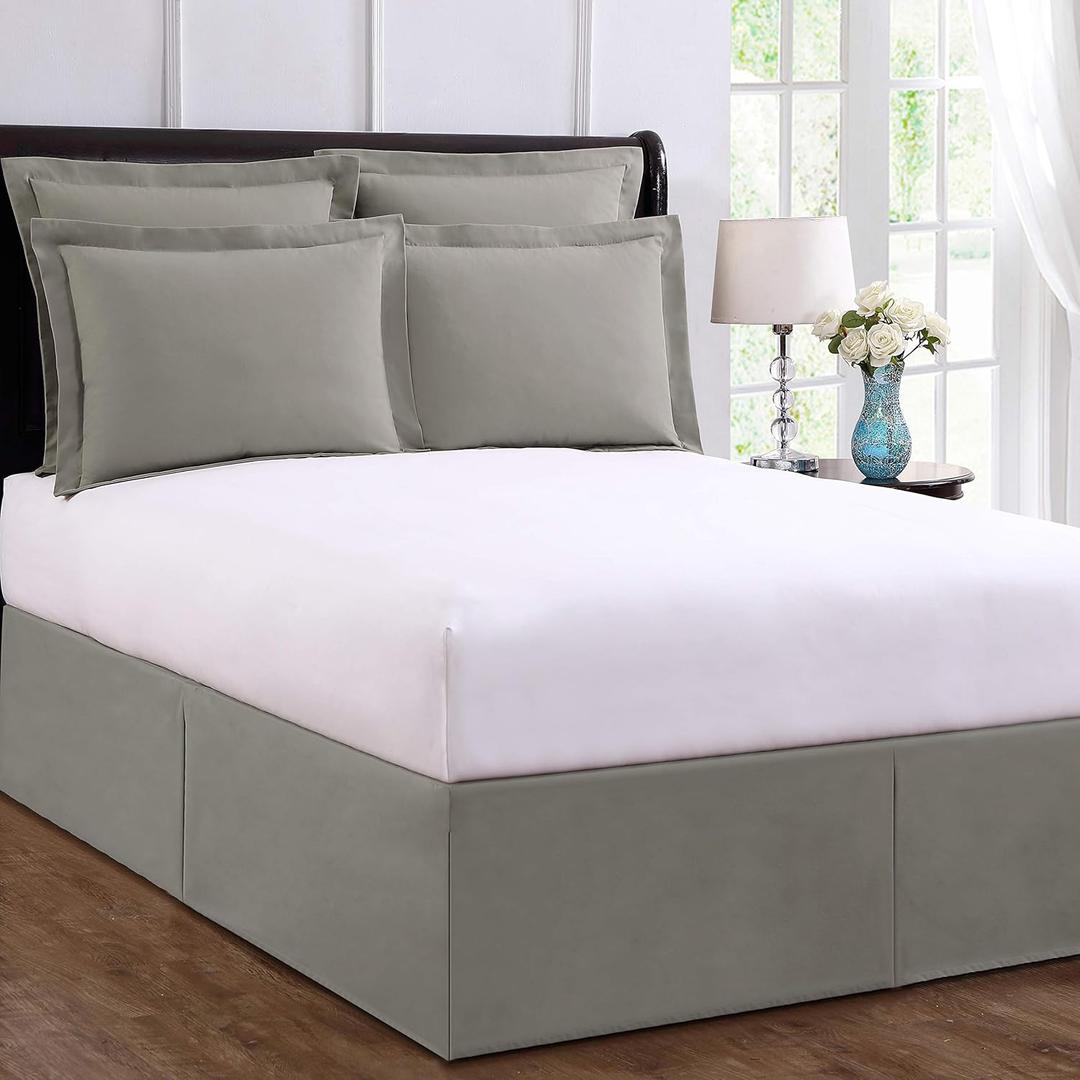 Bed Makers Never Lift Your Mattress Bed Skirt, Designed for Box Spring Beds, Split Corners, 14 Inch Drop Length, King, Silver