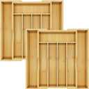 BAMBUROBA Bamboo Kitchen Drawer Organizer,Expandable Silverware Organizer,2 Pack Utensil Holder and Cutlery Tray with 7 Slots,Gadgets Storage Divider,Natural