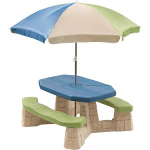 Step2 Naturally Playful Kids Picnic Table with Removable Umbrella, Indoor/Outdoor Toys, Fits 6 Children, Made of Durable Plastic, For Toddlers 3+ Years Old, Blue & Green, 69.25" H X 43" W X 40.75" D