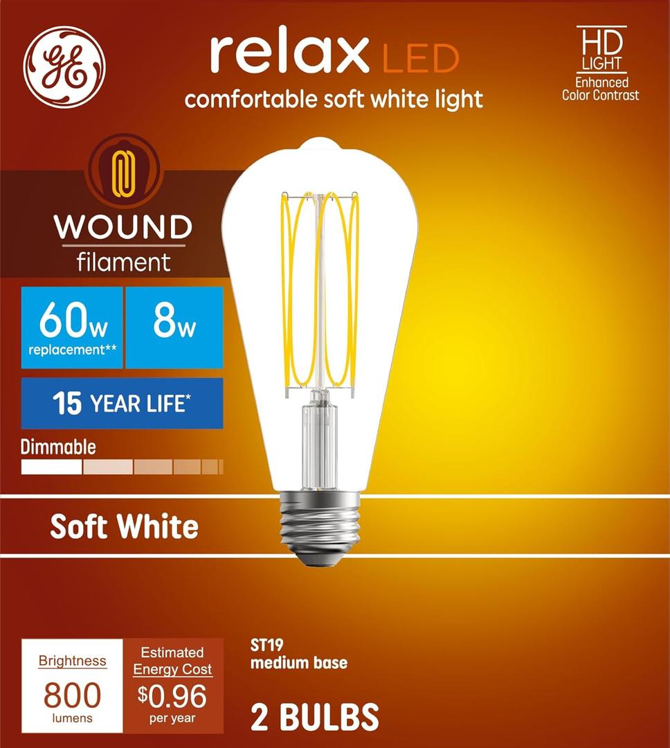 GE Relax HD Soft White 60W ST19 Bulbs (2 Pack)