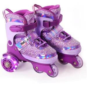 Nattork Toddler Roller Skates for Girls, Tri-Wheel Skates for Beginner Kids with Light-Up Wheels, for Indoor Outdoor Sports Small