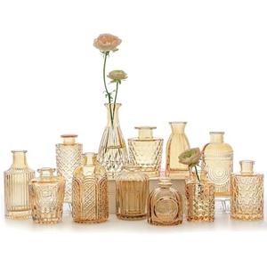 SUPMIND 12pcs Glass Bud Vase Set, Small Gold Amber Flower Vases for Centerpieces in Bulk, Mini Vintage Vase for Wedding, Home,Table Decoration