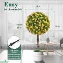 Fall Artificial Topiary Ball Trees with Spike Set of 2, Fall Faux Boxwood Plants for Outdoor Planters, UV Resistant Artificial Outdoor Shrubs, Fake Bushes for Porch, Garden, Patio Decor (B - Yellow Lilacs)