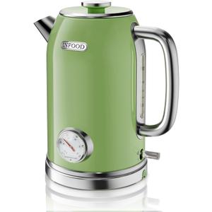 INFOOD Retro Electric Kettle, 1.8L Hot Water Kettle Electric with Thermometer, 1200W Fast Heating Stainless Steel Tea Kettle for Boiling Water, Cordless, LED Indicator, Auto Shut-Off, Green